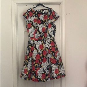 Skull and roses fit & flare dress